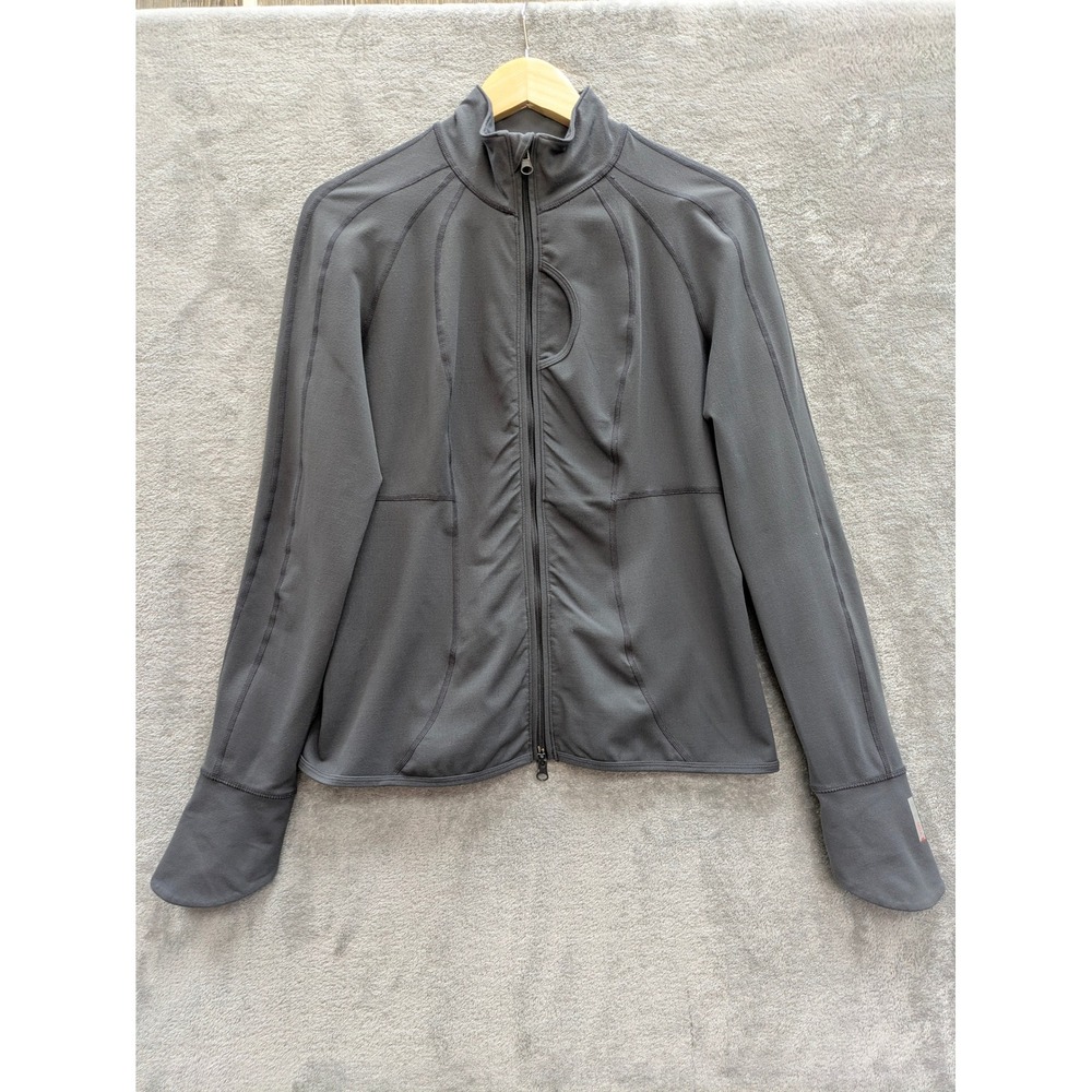 Athleisure Full Zip Jacket Womens Medium Grey Zella Mock‎ Neck Thumbhole Sleeve
